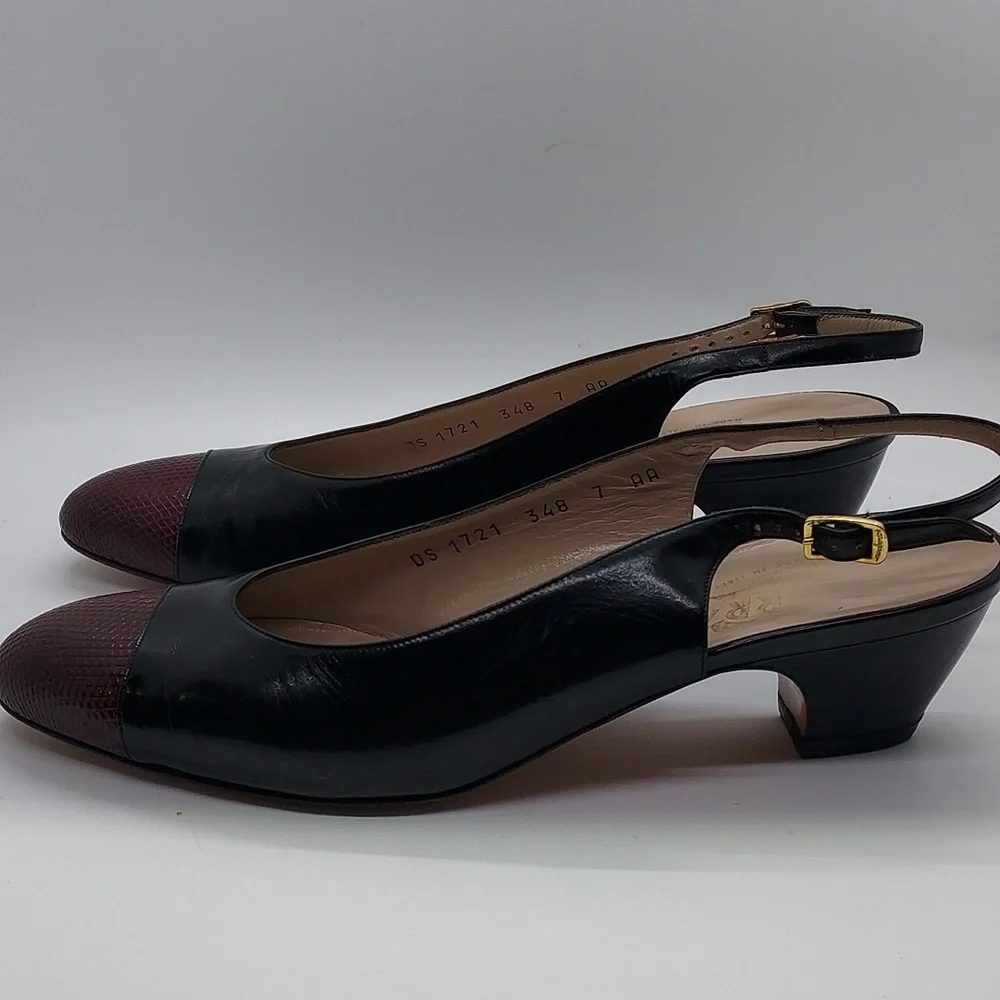 Ferragamo Slingback Kitten Heel‎ Womens Shoes Size 7